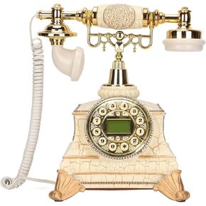 Retro Landline Telephone, Antique Old Fashioned Telephone Landline Phone with Push Button Dial LCD Display, Support FSK DTMF, Speaker and Redial Function, for Home Decor, Office, Star Hotel Decor