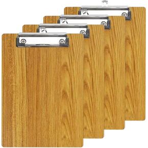 A4 Letter Size Clipboards - Premium Wood Grain File Clipboard Portable Low Profile Clip, Rounded Corners and Hanging Hole Design for Business Office, School, Set of 4 (Black)