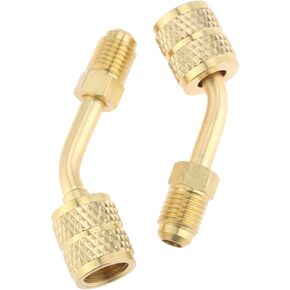 R410a Charging Vacuum Port Adapters, R410a Adapter 5/16" Female Quick Couplers with 1/4" Male Flare for Mini Split System Air Conditioners, HVAC & Refrigeration Service with 45° Angled Thimble 2-Pack