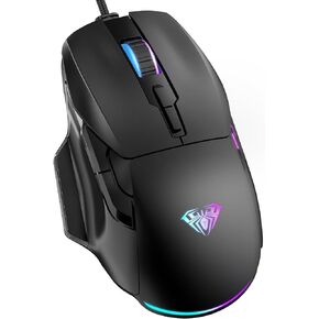 AULA Gaming Mouse, 12800 DPI RGB Wired Gaming Mouse with 13 Backlit Modes & 6 Macro Buttons, PC Gaming Mice Support DIY Keybinding, Mouse Gamer Computer Mouse for Laptop PC Mac Windows