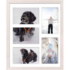 Golden State Art, 11x14 White Wood Frame with White Mat - Displays Five 4x6 Photos - Real Glass, Sawtooth Hangers, Swivel Tabs - Wall Mounting, Landscape, Portrait