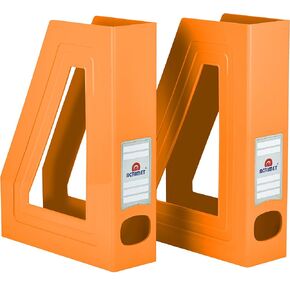 Acrimet Magazine File Holder, Durable Rack, Space-Saving Organizer (Plastic) (Orange Color) (2 Pack)