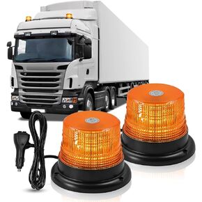 2 Packs Strobe Lights for Trucks，40 LED Emergency Lights for Vehicles，12V to 24V Amber Warning Safety Flashing Beacon Lights with Magnetic 16 feet Straight Cord Lines for Vehicle Truck