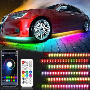 6Pcs Underglow Neon Strip Lights, Multicolor Chasing Led Lights Music & Sound Modes, Waterproof 12V Underglow Light Kit for Cars Trucks SUVs with APP & Wireless Control
