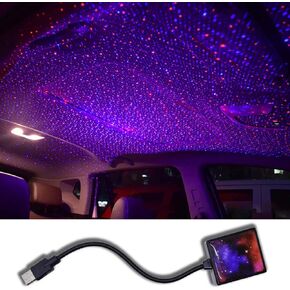 USB Star Night Light for Car Roof Star Lights, Auto Rotation Car Interior Ceiling Galaxy Projector Light, Portable Atmospheres Decoration Party Light, Blue & Red