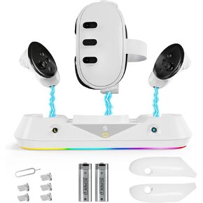 Charging Dock for Oculus/Meta Quest 3 Magnetic Docking Station with LED Light, Headset Display Stand and Controller Mount, 2 * 1800Mah Rechargeable Batteries