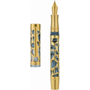 Asvine V169 Vacuum Filling Fountain Pen Medium Nib, Water Drop Skeleton Transparent Blue Acrylic Pen Case Set