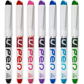 Pilot V PEN - Erasable Disposable Fountain Pen - 0.6mm Nib Tip - Medium Line - Pack of 7 - Black, Red, Pink, Violet, Blue, Peacock & Green