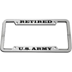 Retired U.S. Army Zinc Metal License Plate Frame Car Auto Tag Holder Chrome 4 Holes