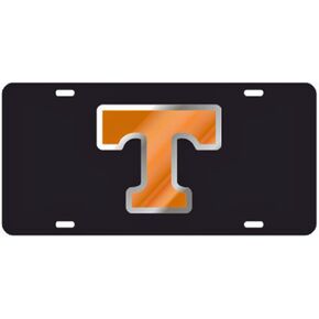 Tennessee Volunteers Black w/Orange & Mirror"T" Laser Cut License Plate