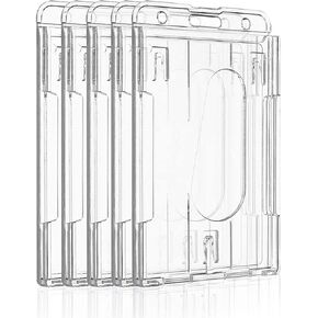 Pawfly 5 Pack Vertical 2-Card Badge Holder with Thumb Slot Hard Transparent PC Case Protector for Office School IDs Credit Cards Driver’s Licenses and Passes