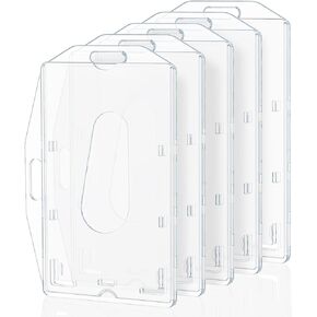 Pawfly 5 Pack Vertical 2-Card Badge Holder with Thumb Slot Hard Transparent PC Case Protector for Office School IDs Credit Cards Driver’s Licenses and Passes