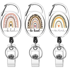 Heavy Duty Retractable Badge Reel with Carabiner Belt Clip Key Ring Cute ID Name Badge Reels for Doctor Nurse 3 Pack