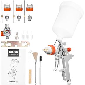 Spray Gun Kit, Auto Paint Gun with 1.4/1.7/2.0mm Nozzle Sets, 600cc Cup, Professional Automotive Air Spray Gun with Air Regulator for Cars, House ＆ DIY Painting