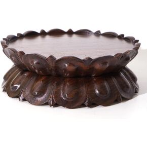 GOLDY&WENDY Black Catalpa Wood Lotus Shaped Base Wooden Carved Pedestal Antique Art Collection Craft Display Stand 5.1X1.6 in (I.D. * H)