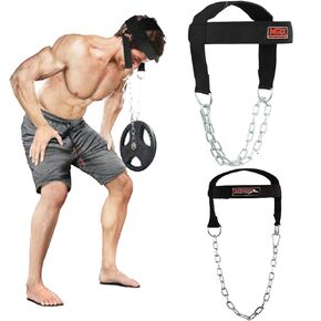 Weight Lifting Head Harness Padded With Adjustable Strap Neck Exercise GYM Heavy Duty Metal Chain