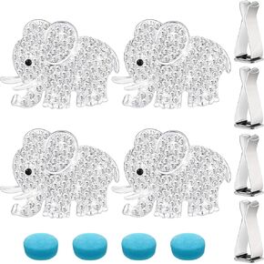 4 Pieces Bling Car Accessories Air Vent Clips Car Decoration Crystal Rhinestone Car Clips Crystal Car Aromatherapy Clips with Aromatic Pads for Auto Interior Decoration, Elephant (Silver)