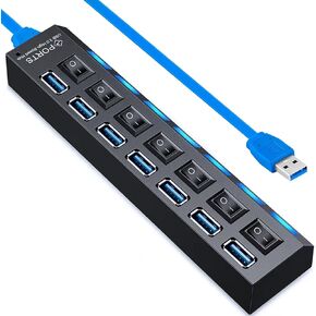 USB Hub 3.0, VIENON 4-Port USB 3.0 Data Hub with LED Power Switches, USB Extender USB Port Hub for MacBook & PC/Laptop