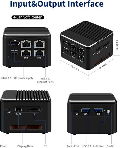 MR-M1 كمبيوتر صغير N100 DDR5 4C/4T، 16 جيجابايت LPDDR5 512 جيجابايت NVMe SSD، كمبيوتر صغير للجيب 4K شاشة مزدوجة Win11، 4 LAN 2.5 جيجا بايت، كمبيوتر مكتبي صغير منخفض الطاقة، HTPC in Kuwait