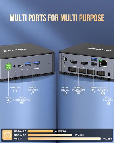 كمبيوتر ألعاب صغير AMD Ryzen 9 7940HS 2 تيرابايت PCIe4.0 SSD 32 جيجابايت DDR5 5600 ميجاهرتز، أجهزة كمبيوتر سطح المكتب الصغيرة Windows 11 pro، Radeon 780M Graphics، 2.5 جيجابت في الثانية LAN، HDMI 2.1، 8K USB 4.0 in Kuwait