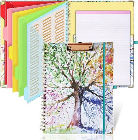 Spiral Clipboard Folio with Refillable Lined Notepad for Letter Size (8.5" x 11"), 5 Dividers with Storage 10 Pockets, 10.2" x 13" Cute Clipboard with Fillable Tabs, Elastic Closure, Pen Loop in Saudi Arabia