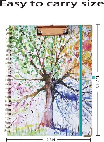 Spiral Clipboard Folio with Refillable Lined Notepad for Letter Size (8.5" x 11"), 5 Dividers with Storage 10 Pockets, 10.2" x 13" Cute Clipboard with Fillable Tabs, Elastic Closure, Pen Loop in Saudi Arabia