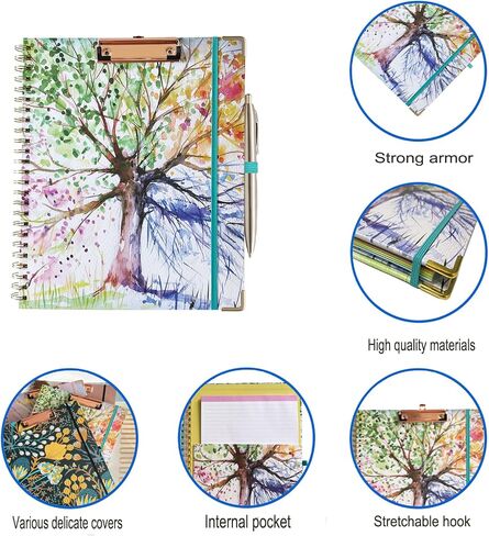 Spiral Clipboard Folio with Refillable Lined Notepad for Letter Size (8.5" x 11"), 5 Dividers with Storage 10 Pockets, 10.2" x 13" Cute Clipboard with Fillable Tabs, Elastic Closure, Pen Loop in Saudi Arabia