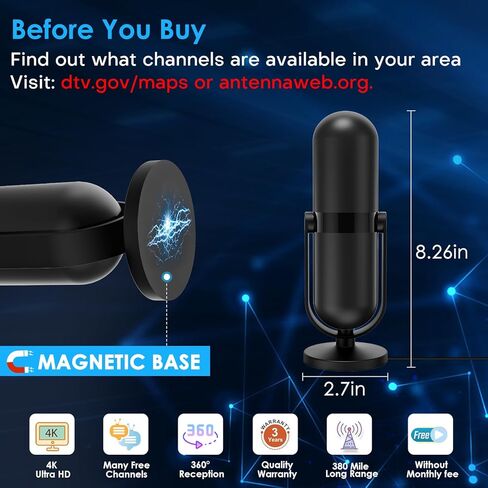 2023 Updated TV Antenna,Digital Indoor HDTV Antenna,360° Strong Magnetic Base,350 Miles Amplifier Signal Long Range Reception,Support 4K 1080p Smart TV14ft Coax Cable and USB Power Adapter in Saudi Arabia