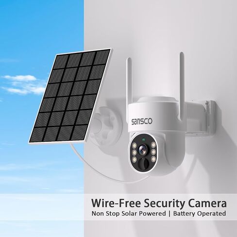 [خالية من الأسلاك الحقيقية] كاميرا أمان SANSCO WiFi تعمل بالبطارية الشمسية، كاميرا تكبير لاسلكية داخلية وخارجية واي فاي مع لوحة شمسية، رؤية ليلية، صوت ثنائي الاتجاه in Saudi Arabia