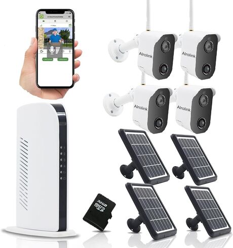 4CH Wireless Solar Security Camera System 1080p, Night Vision, 2-Way Audio, PIR Motion Sensor, Indoor/Outdoor Surveillance with 4 Battery Cameras and Solar Panels, APP Remote Access in Saudi Arabia