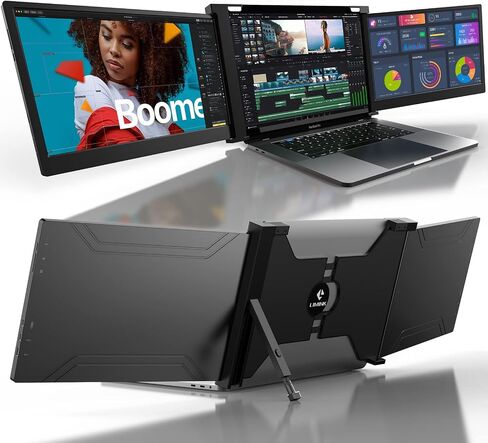 L LIMINK S19 Portable Triple Monitor for 15-17 Inches Laptops | 14" FHD 1080P IPS Dual Screens Extender with Kickstand | 72% NTSC | HDR | Compatible with Mac, Windows | Powered by USB-C & HDMI in Saudi Arabia