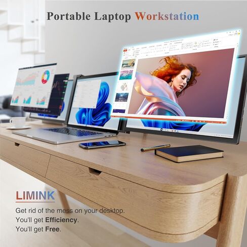 L LIMINK S19 Portable Triple Monitor for 15-17 Inches Laptops | 14" FHD 1080P IPS Dual Screens Extender with Kickstand | 72% NTSC | HDR | Compatible with Mac, Windows | Powered by USB-C & HDMI in Saudi Arabia