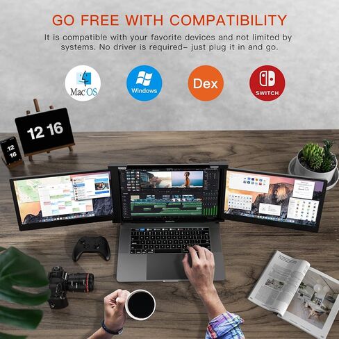 L LIMINK S19 Portable Triple Monitor for 15-17 Inches Laptops | 14" FHD 1080P IPS Dual Screens Extender with Kickstand | 72% NTSC | HDR | Compatible with Mac, Windows | Powered by USB-C & HDMI in Saudi Arabia