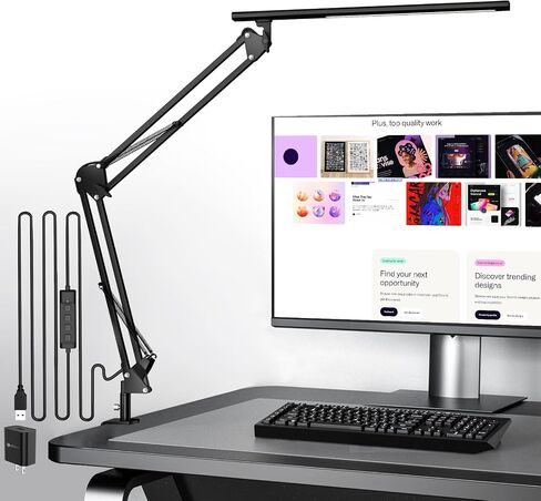 LED Desk Lamp, Desk Light for Home Office, Architect Light, Eye-Caring Optical Lens,Table Lamp, 5 Color Modes & Brightness, Clamp Lamp with Memory Function for Drafting Reading Study, Black in Saudi Arabia