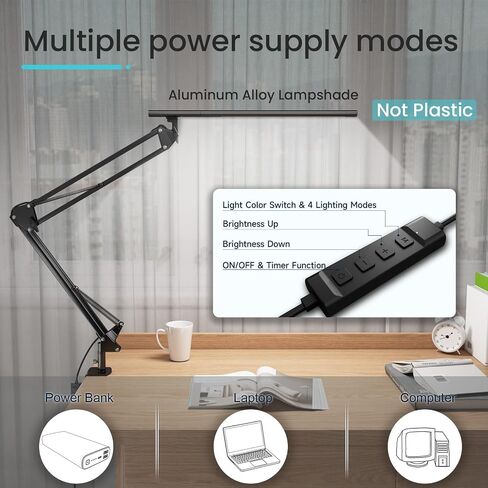 LED Desk Lamp, Desk Light for Home Office, Architect Light, Eye-Caring Optical Lens,Table Lamp, 5 Color Modes & Brightness, Clamp Lamp with Memory Function for Drafting Reading Study, Black in Saudi Arabia