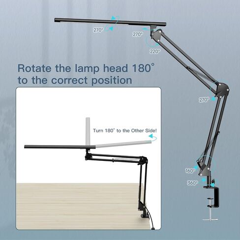 LED Desk Lamp, Desk Light for Home Office, Architect Light, Eye-Caring Optical Lens,Table Lamp, 5 Color Modes & Brightness, Clamp Lamp with Memory Function for Drafting Reading Study, Black in Saudi Arabia