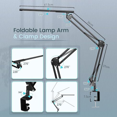 LED Desk Lamp, Desk Light for Home Office, Architect Light, Eye-Caring Optical Lens,Table Lamp, 5 Color Modes & Brightness, Clamp Lamp with Memory Function for Drafting Reading Study, Black in Saudi Arabia