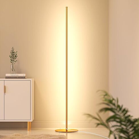 EDISHINE RGBW LED مصباح أرضي للزاوية مع جهاز تحكم عن بعد، 57.5 بوصة الحد الأدنى من ضوء الجو الخافت، مصباح أنيق حديث نحيف، إضاءة طويلة لغرفة المعيشة وغرفة النوم والمكتب (ذهبي) in Saudi Arabia