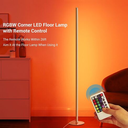 EDISHINE RGBW LED مصباح أرضي للزاوية مع جهاز تحكم عن بعد، 57.5 بوصة الحد الأدنى من ضوء الجو الخافت، مصباح أنيق حديث نحيف، إضاءة طويلة لغرفة المعيشة وغرفة النوم والمكتب (ذهبي) in Saudi Arabia