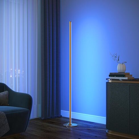 EDISHINE RGBW LED مصباح أرضي للزاوية مع جهاز تحكم عن بعد، 57.5 بوصة الحد الأدنى من ضوء الجو الخافت، مصباح أنيق حديث نحيف، إضاءة طويلة لغرفة المعيشة وغرفة النوم والمكتب (ذهبي) in Saudi Arabia
