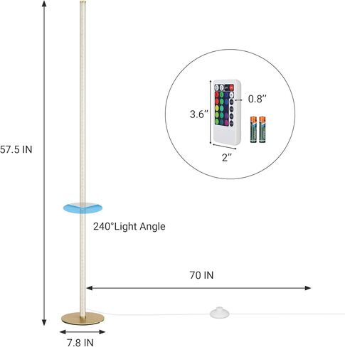 EDISHINE RGBW LED مصباح أرضي للزاوية مع جهاز تحكم عن بعد، 57.5 بوصة الحد الأدنى من ضوء الجو الخافت، مصباح أنيق حديث نحيف، إضاءة طويلة لغرفة المعيشة وغرفة النوم والمكتب (ذهبي) in Saudi Arabia