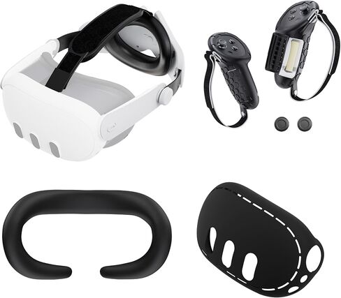 حزام رأس Comfort Elite لسماعات Meta Quest 3، وغطاء وسادة وجه من السيليكون وغطاء VR Shell، ومجموعة ملحقات غطاء مقابض التحكم لـ Oculus Quest 3 in Kuwait