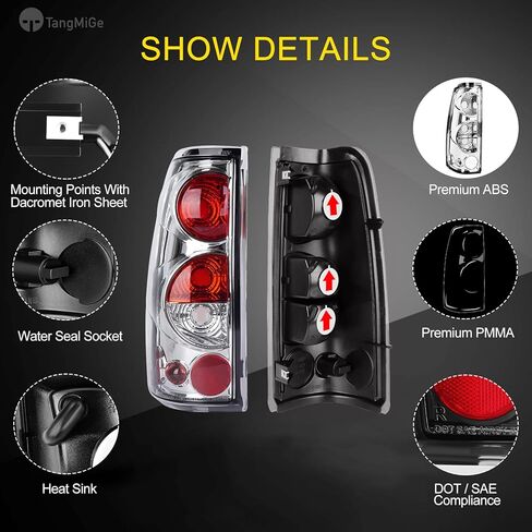 مصابيح خلفية TangMiGe متوافقة مع مصابيح Chevy Silverado 1500 2500 3500 1999-2006، شيفروليه 2007 مع جسم كلاسيكي، GMC Sierra 1500 2500 3500 1999-2002، بدون مصابيح (عدسات سوداء/دخانية) in Kuwait