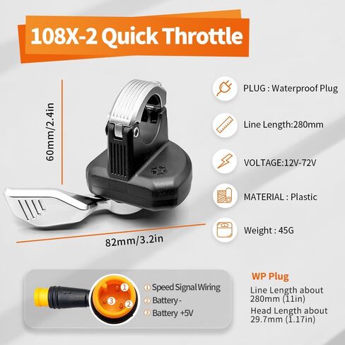 EBike Thumb Throttle 24V، 36V، 48V، 52V، 60V 108X-2 التحكم في سرعة الإبهام الأيسر 3 دبوس مقاوم للماء / موصل SM للدراجات الكهربائية والدراجة الإلكترونية in Kuwait