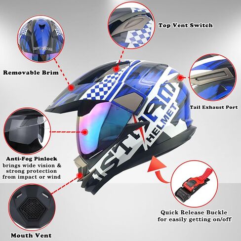 1Storm Dual Sport Helmet Motorcycle Full Face Motocross Off Road Bike Matt Black in Saudi Arabia