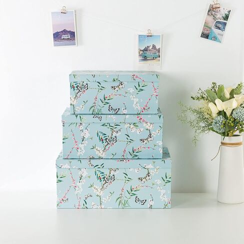 Soul & Lane Butterflies in Flight Photo Storage Boxes (Set of 3): Nesting Boxes with Lids, Floral Decorative Cardboard Containers, Paperboard Picture Storage for Photos, Nature Decor Cartons in Saudi Arabia