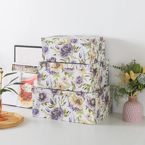 Soul & Lane Butterflies in Flight Photo Storage Boxes (Set of 3): Nesting Boxes with Lids, Floral Decorative Cardboard Containers, Paperboard Picture Storage for Photos, Nature Decor Cartons in Saudi Arabia