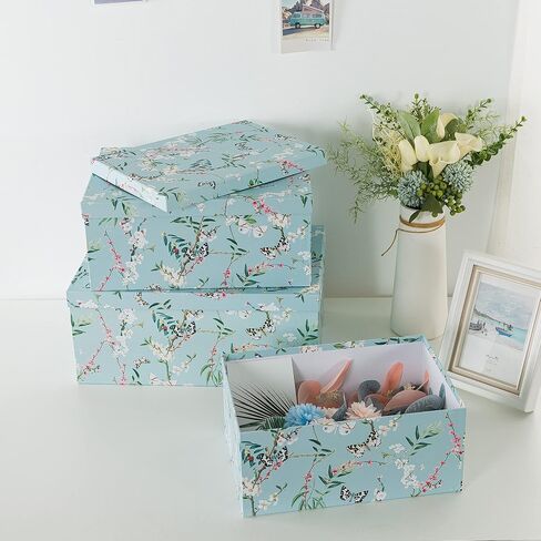 Soul & Lane Butterflies in Flight Photo Storage Boxes (Set of 3): Nesting Boxes with Lids, Floral Decorative Cardboard Containers, Paperboard Picture Storage for Photos, Nature Decor Cartons in Saudi Arabia