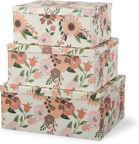 Soul & Lane Butterflies in Flight Photo Storage Boxes (Set of 3): Nesting Boxes with Lids, Floral Decorative Cardboard Containers, Paperboard Picture Storage for Photos, Nature Decor Cartons in Saudi Arabia