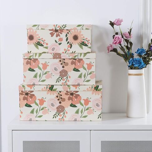 Soul & Lane Butterflies in Flight Photo Storage Boxes (Set of 3): Nesting Boxes with Lids, Floral Decorative Cardboard Containers, Paperboard Picture Storage for Photos, Nature Decor Cartons in Saudi Arabia